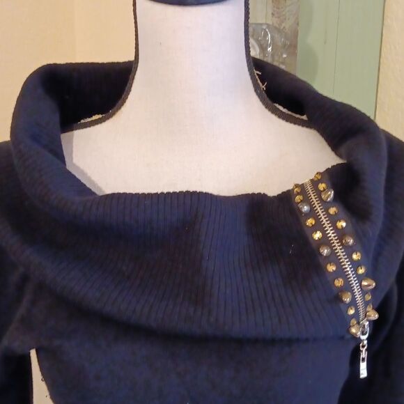 Say What? Black Embellished On/Off Shoulder SweaterDress Whimsigoth,Curvalicious - Picture 2 of 9